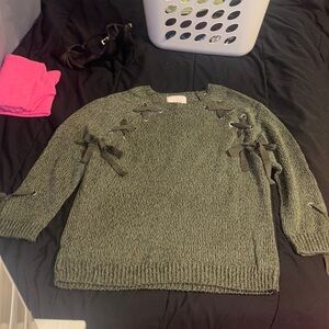 Elegant Charcoal Sweater with Ribbon Accents